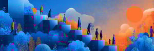 Illustration of employees growing in their career with professional development. 